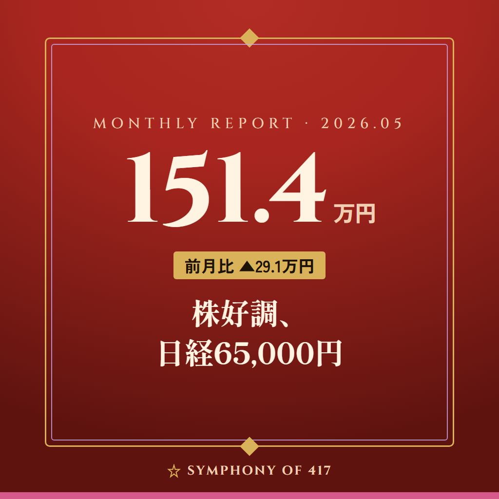 【月次レポート】2026年5月——株好調、日経65,000円、配管交換で19.8万円